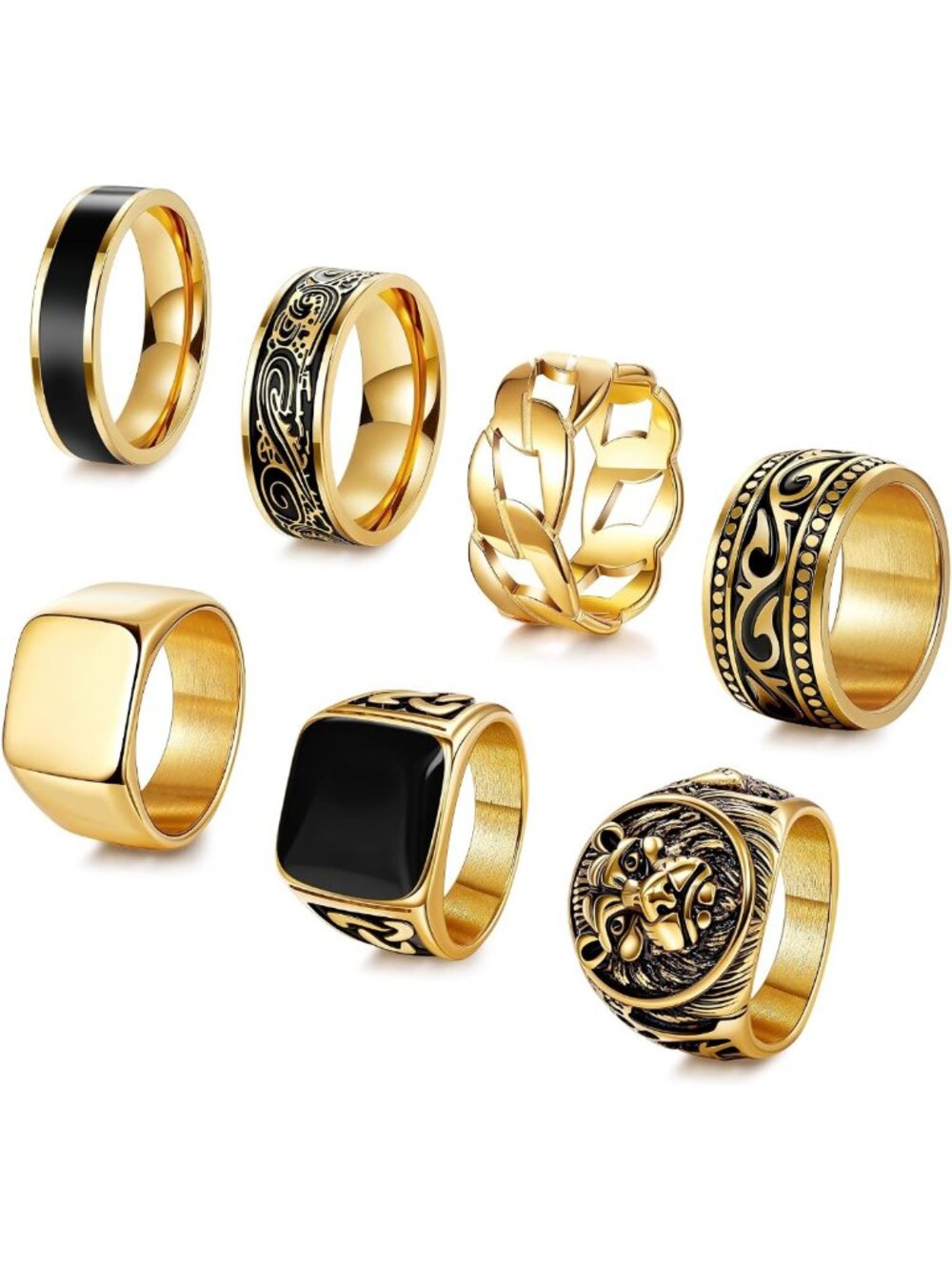 7Pcs Vintage Stainless Steel Signet Rings Set for Men - Square, Pinky, Celtic
